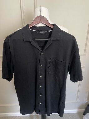 Kenneth Cole Black Short-Sleeve Camp Collar Button-Up Shirt